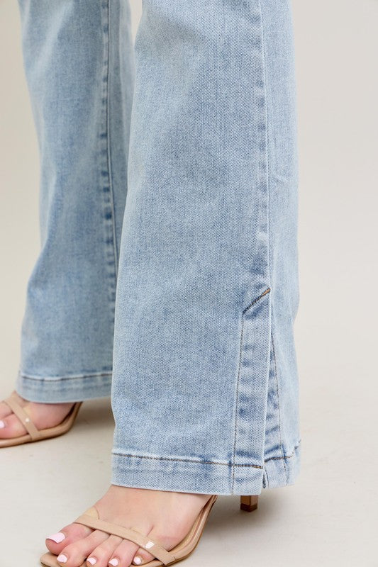 Judy Blue Full Size Tummy Control Vintage Wash Side Slit Slim Boot Jeans Plus Size.