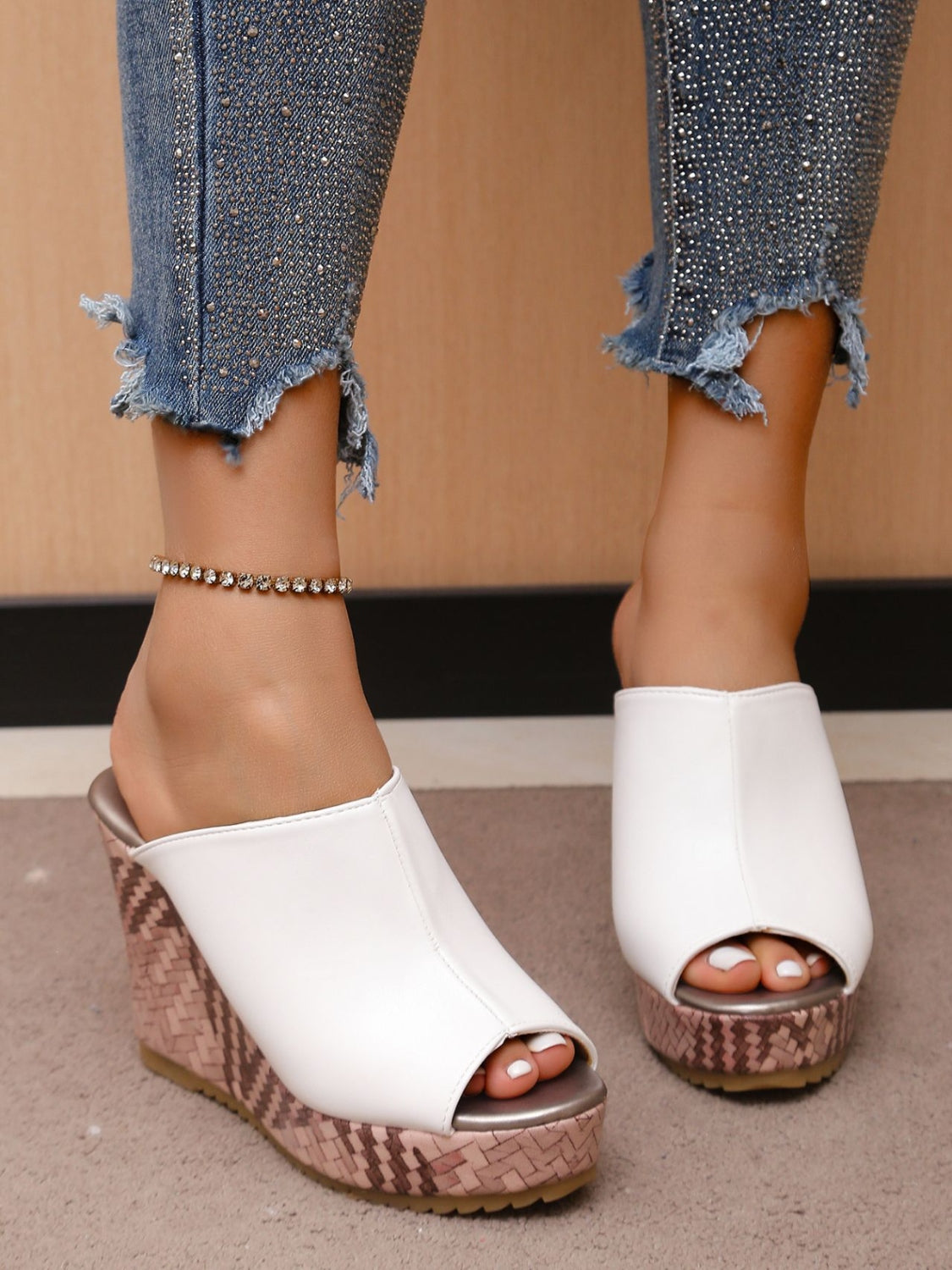 PU Leather High Heel Sandals.