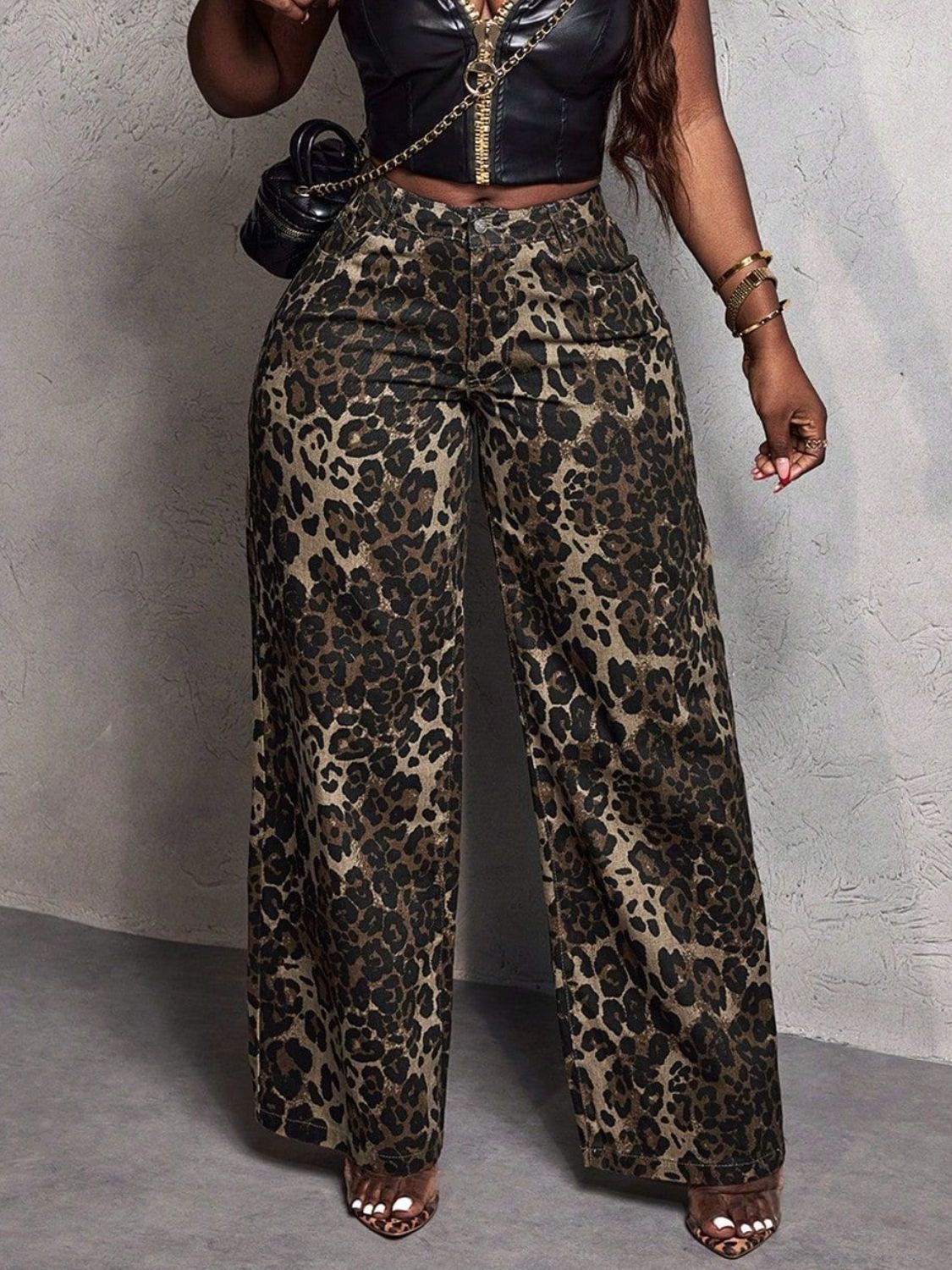 Leopard Wide Leg Jeans.