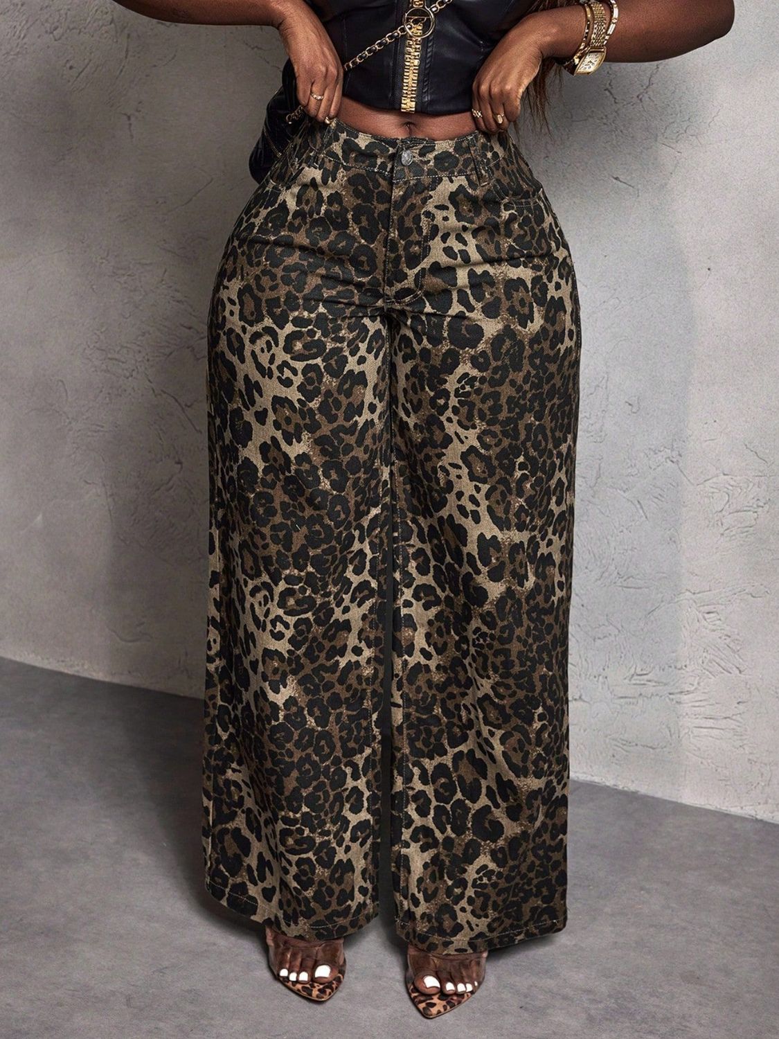 Leopard Wide Leg Jeans.