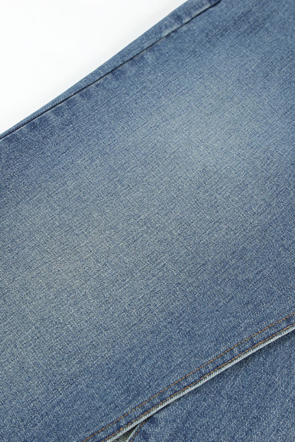 Slit Front Raw Hem Denim Maxi Skirt.