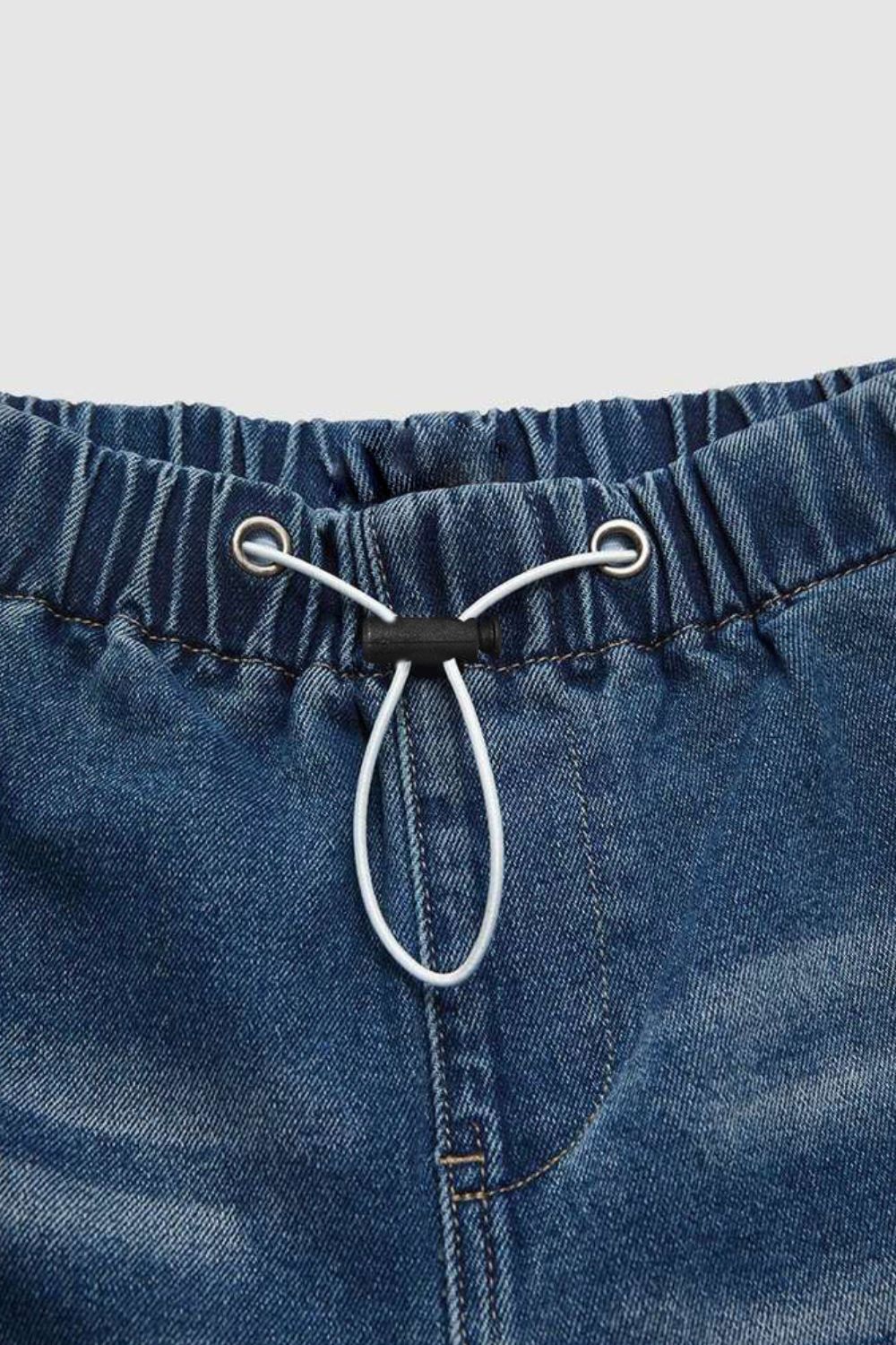 Drawstring Waist Wide Leg Shirred Jeans.