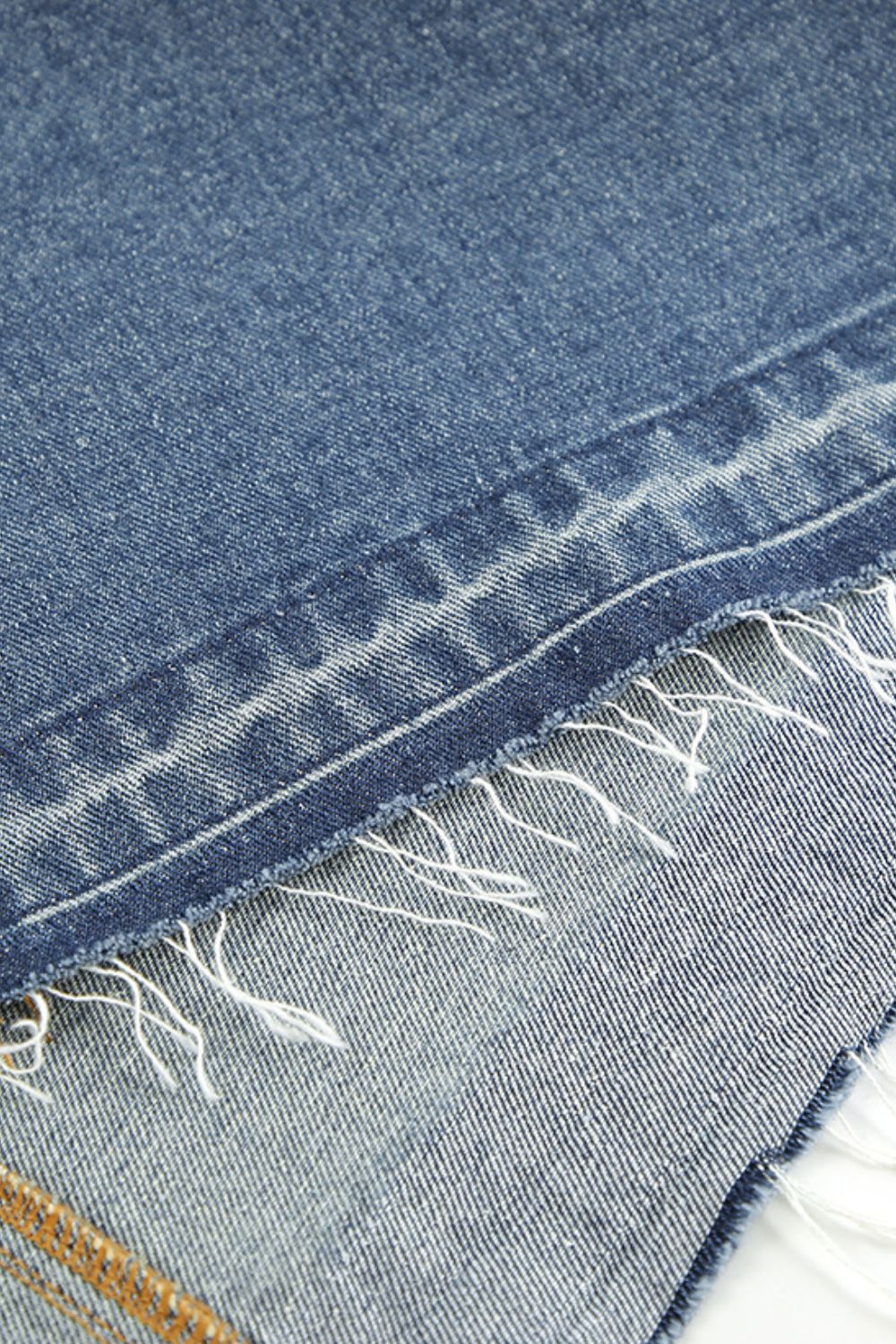 Slit Front Raw Hem Denim Maxi Skirt.