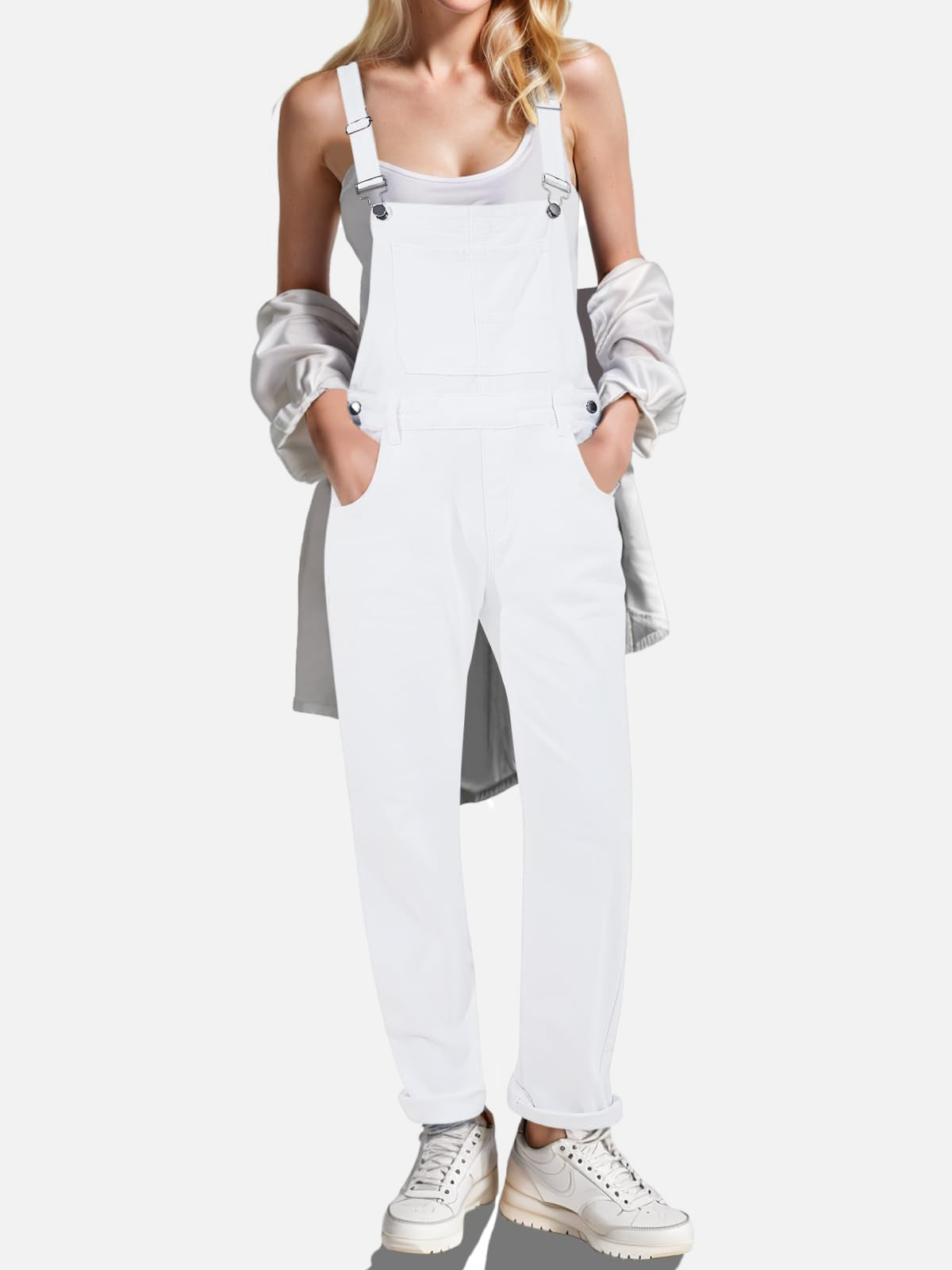 Square Neck Wide Strap Denim Overalls.