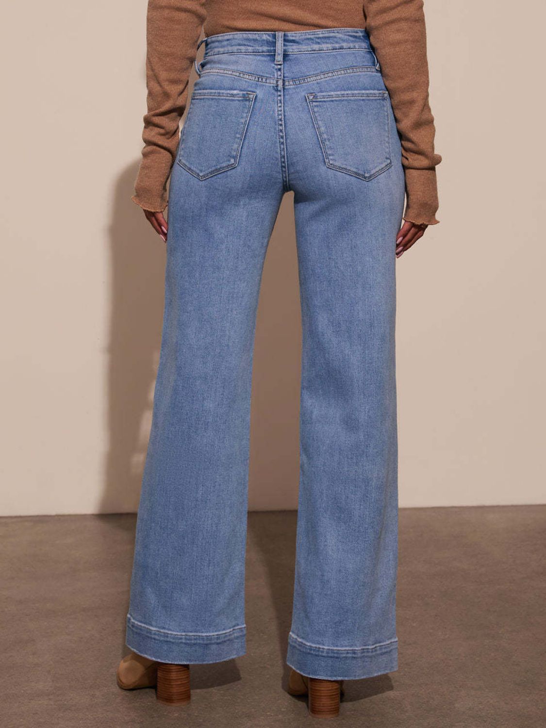 High Rise Front Pocket Patch Wide Leg Jeans.