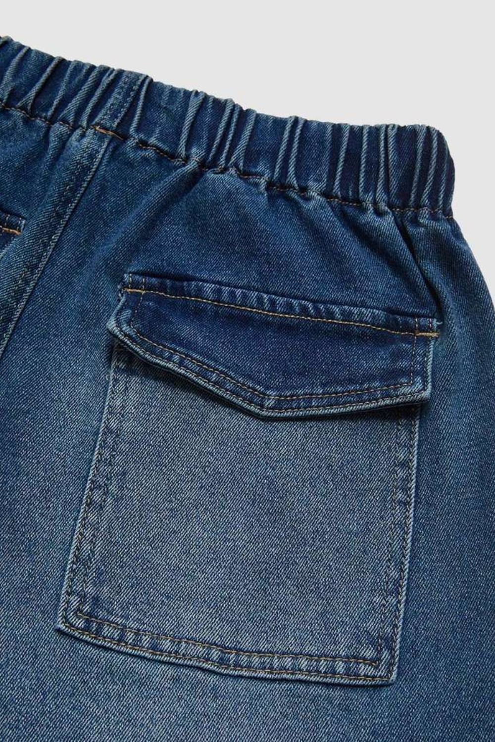 Drawstring Waist Wide Leg Shirred Jeans.