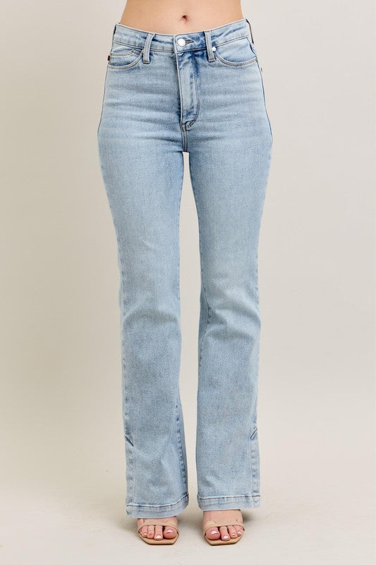 Judy Blue Full Size Tummy Control Vintage Wash Side Slit Slim Boot Jeans Plus Size.
