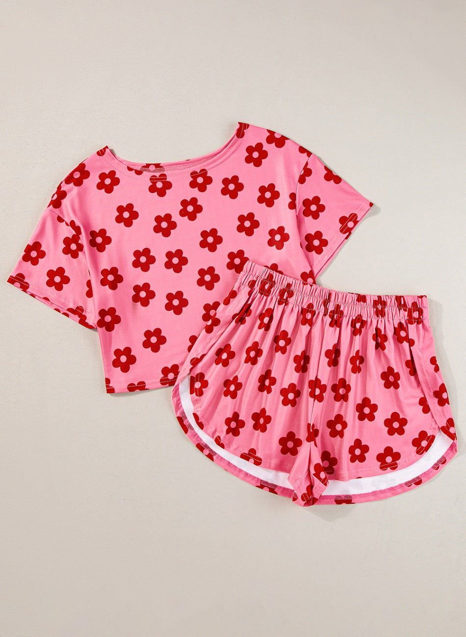 Floral Cropped Tee and Shorts Lounge Set.