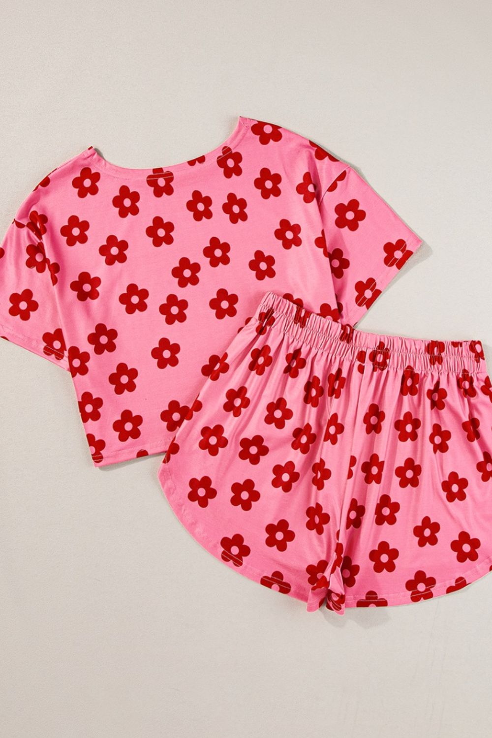 Floral Cropped Tee and Shorts Lounge Set.