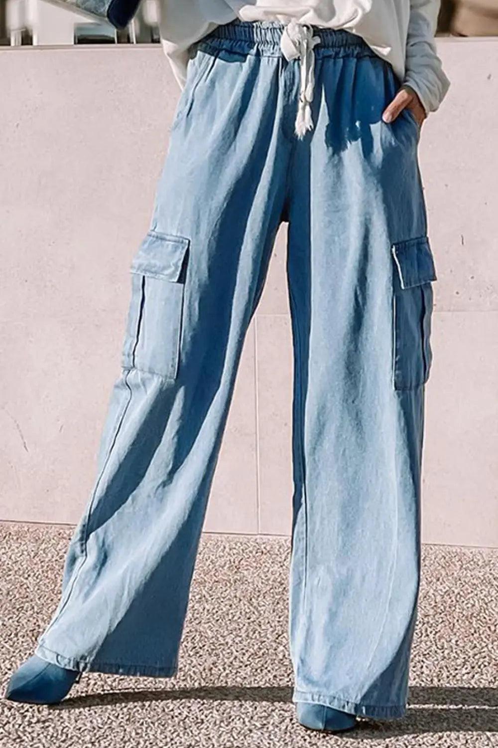 Drawstring Wide Leg Jeans with Pockets - M. Burks Pretty Boutique LLC.shop