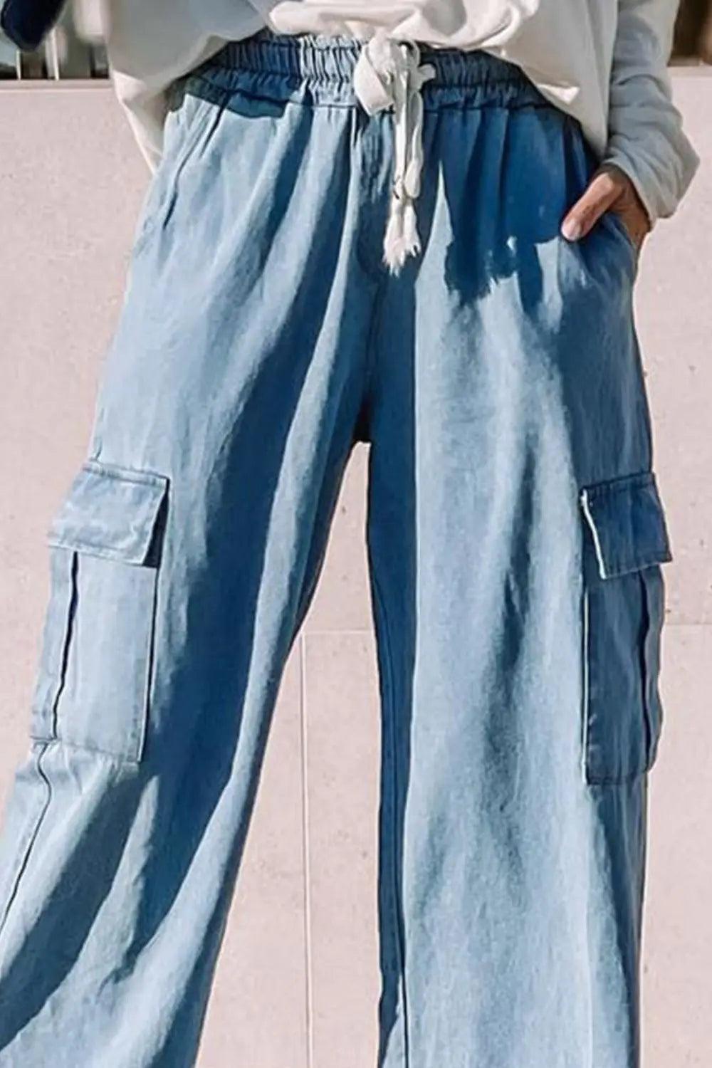 Drawstring Wide Leg Jeans with Pockets - M. Burks Pretty Boutique LLC.shop