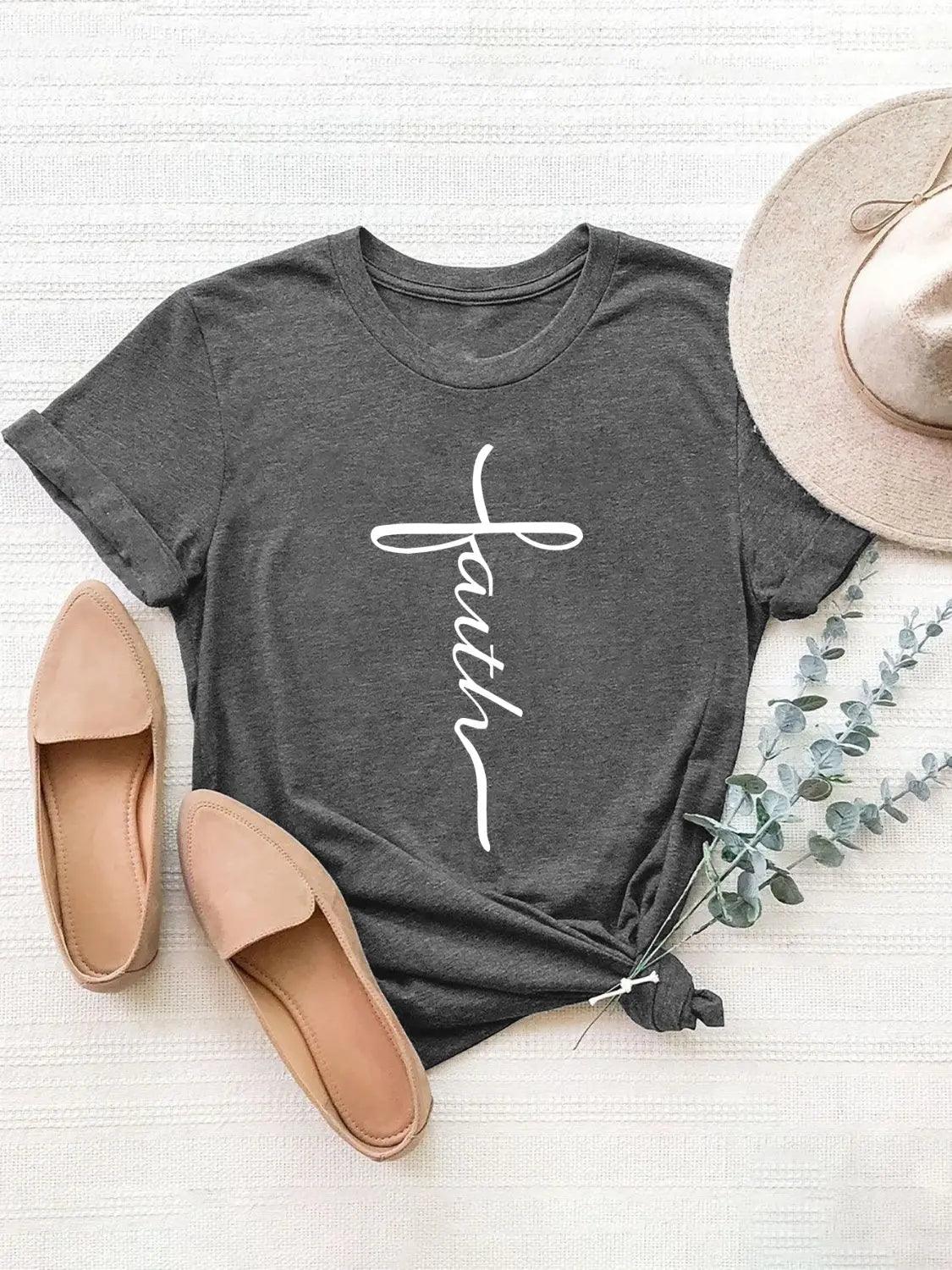 Letter Graphic Round Neck Short Sleeve T-Shirt - M. Burks Pretty Boutique LLC.shop