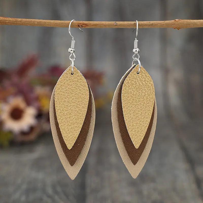 PU Leather Leaf Shape Earrings - M. Burks Pretty Boutique LLC.shop