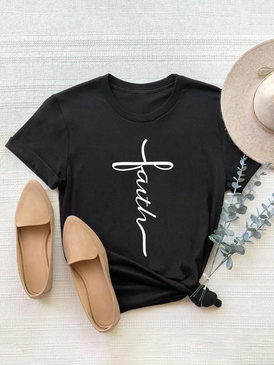 Letter Graphic Round Neck Short Sleeve T-Shirt - M. Burks Pretty Boutique LLC.shop