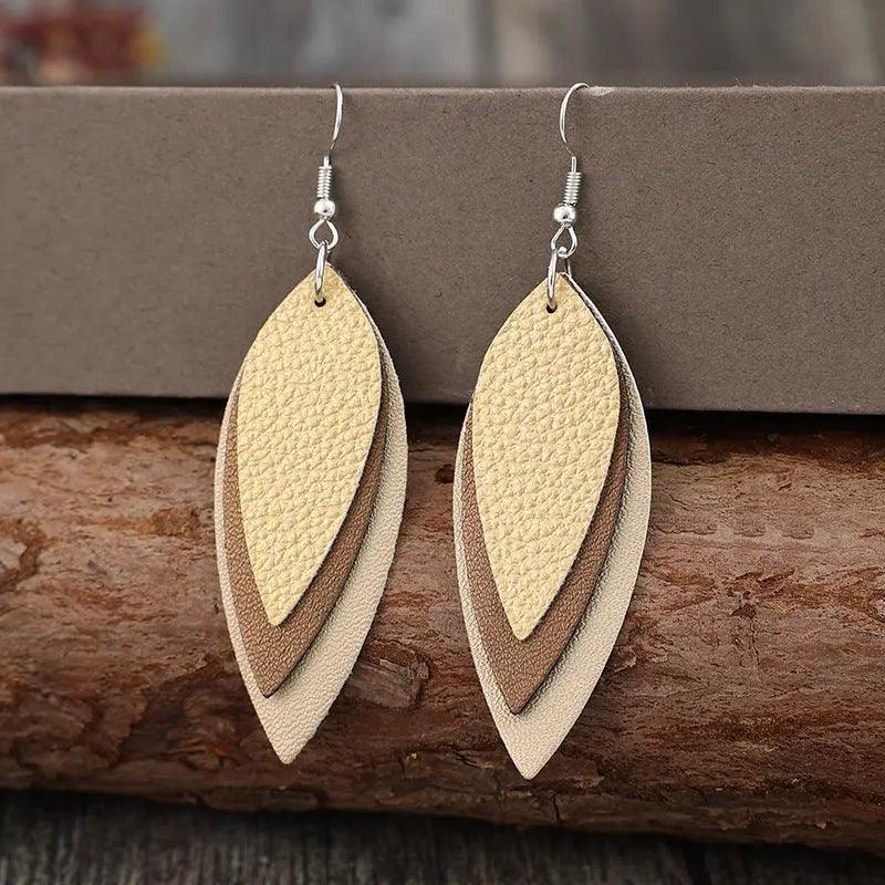 PU Leather Leaf Shape Earrings - M. Burks Pretty Boutique LLC.shop