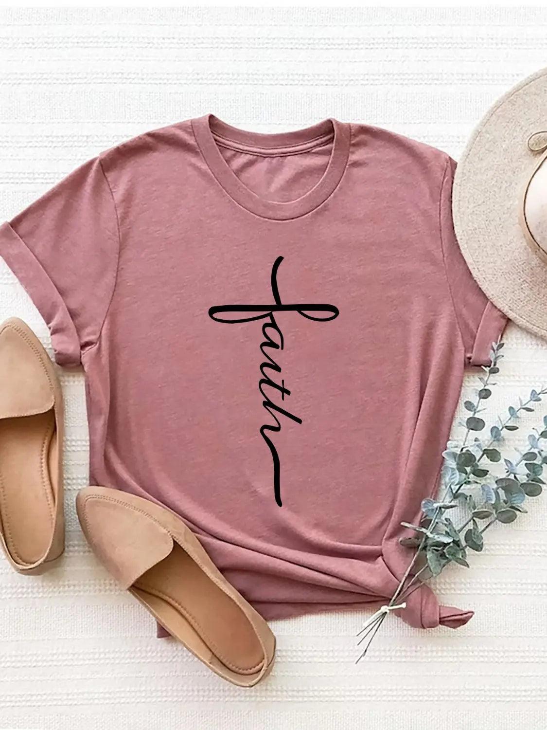 Letter Graphic Round Neck Short Sleeve T-Shirt - M. Burks Pretty Boutique LLC.shop