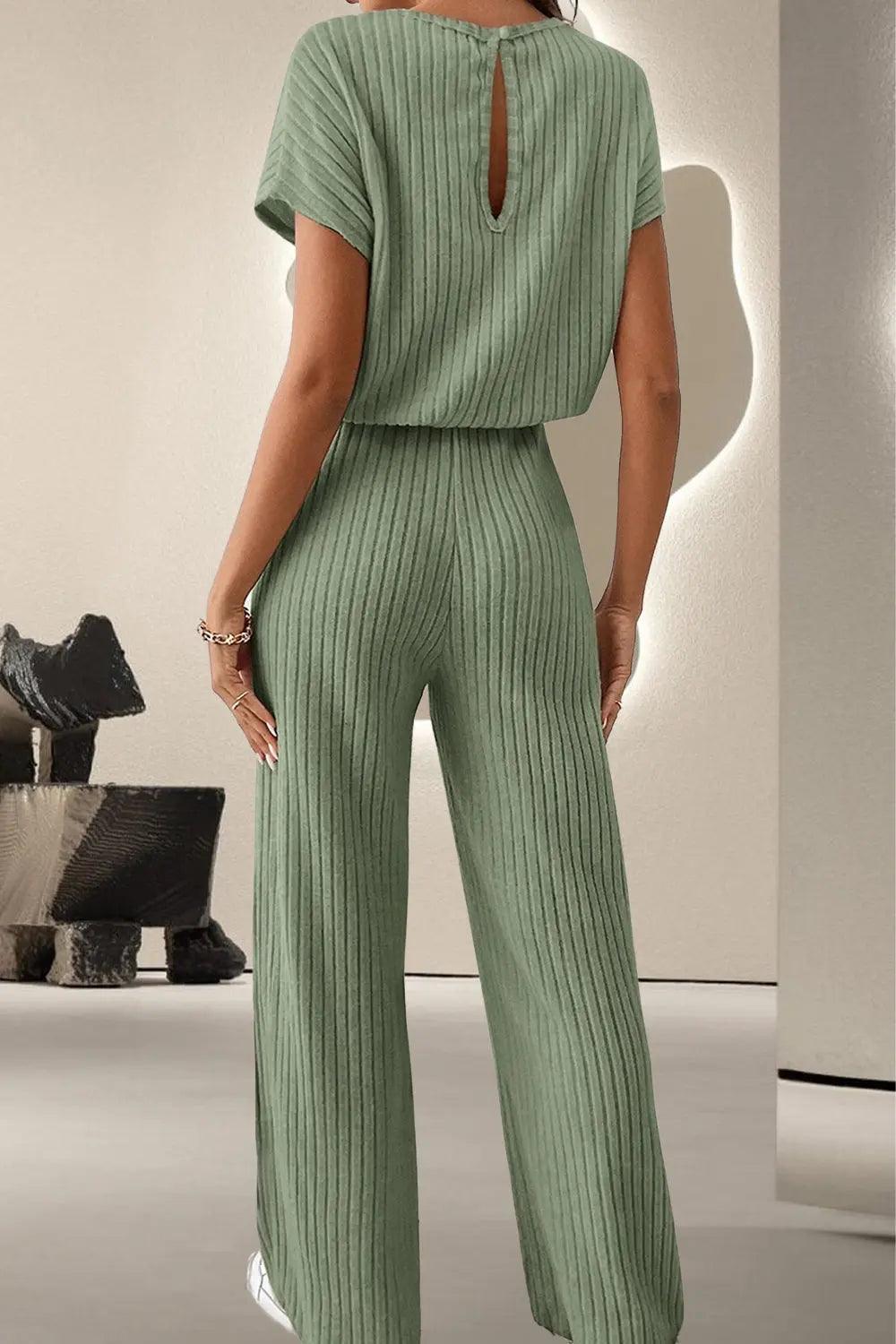 Round Neck Short Sleeve Jumpsuit - M. Burks Pretty Boutique LLC.shop