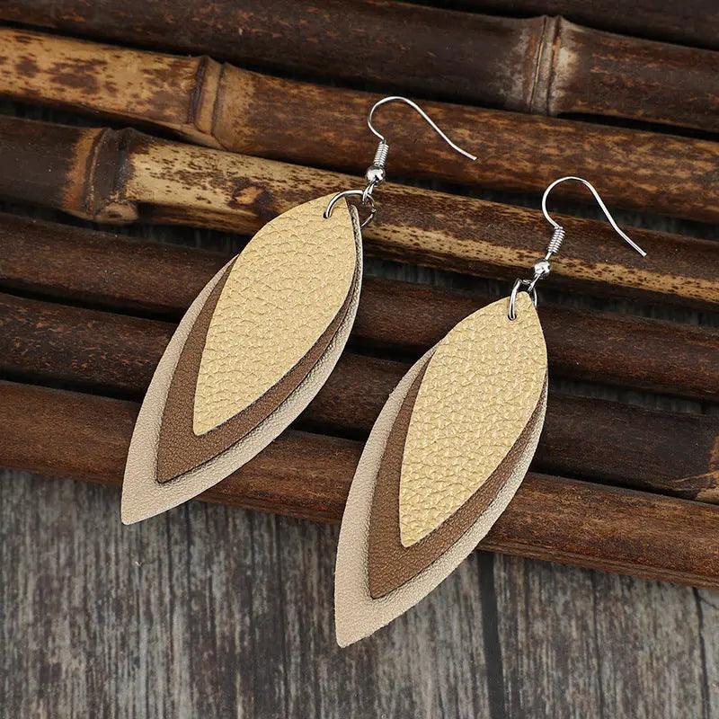 PU Leather Leaf Shape Earrings - M. Burks Pretty Boutique LLC.shop