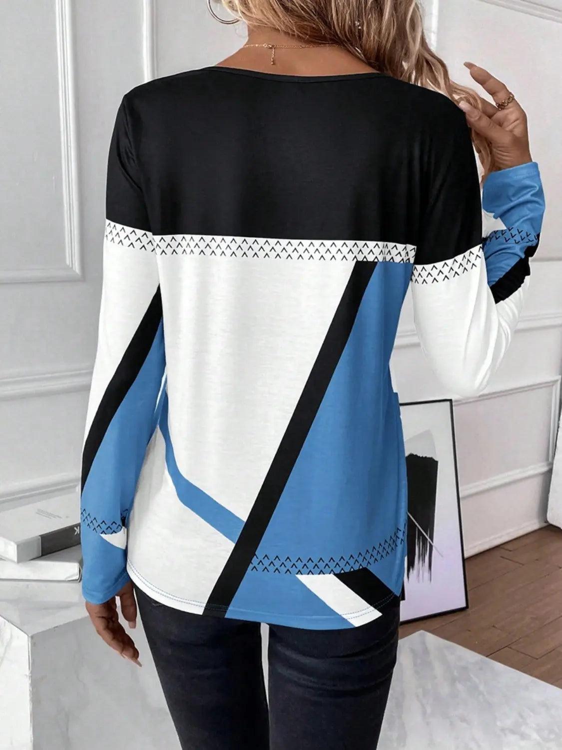 Contrast Round Neck Long Sleeve T-Shirt - M. Burks Pretty Boutique LLC.shop