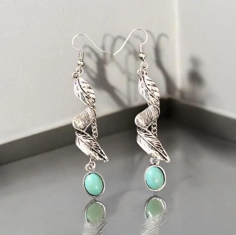 Alloy Leaf Artificial Turquoise Earrings - M. Burks Pretty Boutique LLC.shop