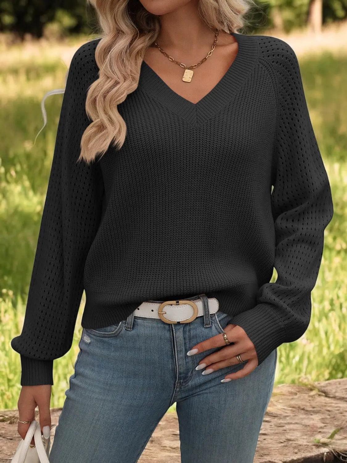 Mandy V-Neck Long Sleeve Sweater - M. Burks Pretty Boutique LLC.shop