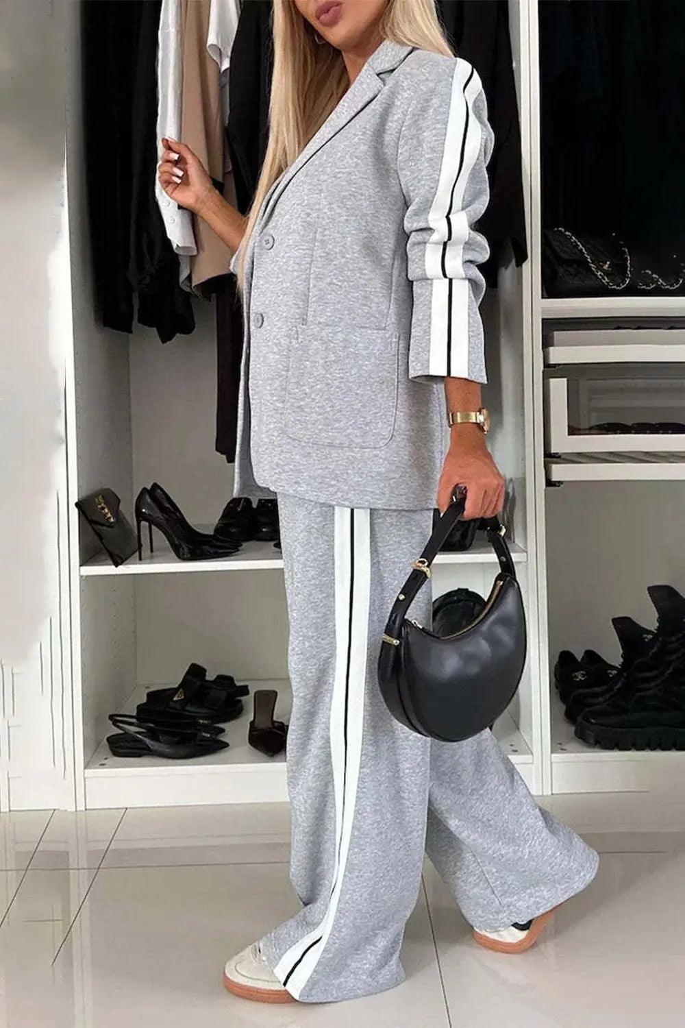 Full Size Contrast Lapel Collar Top and Pants Set - M. Burks Pretty Boutique LLC.shop