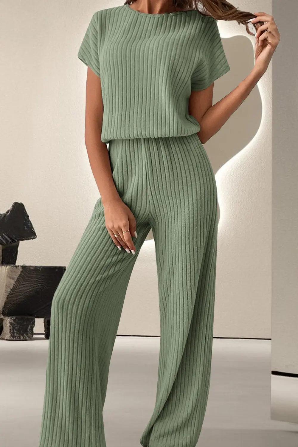 Round Neck Short Sleeve Jumpsuit - M. Burks Pretty Boutique LLC.shop