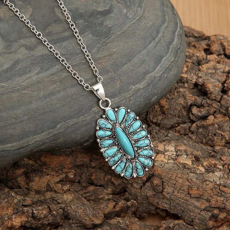 Artificial Turquoise Pendant Alloy Necklace - M. Burks Pretty Boutique LLC.shop