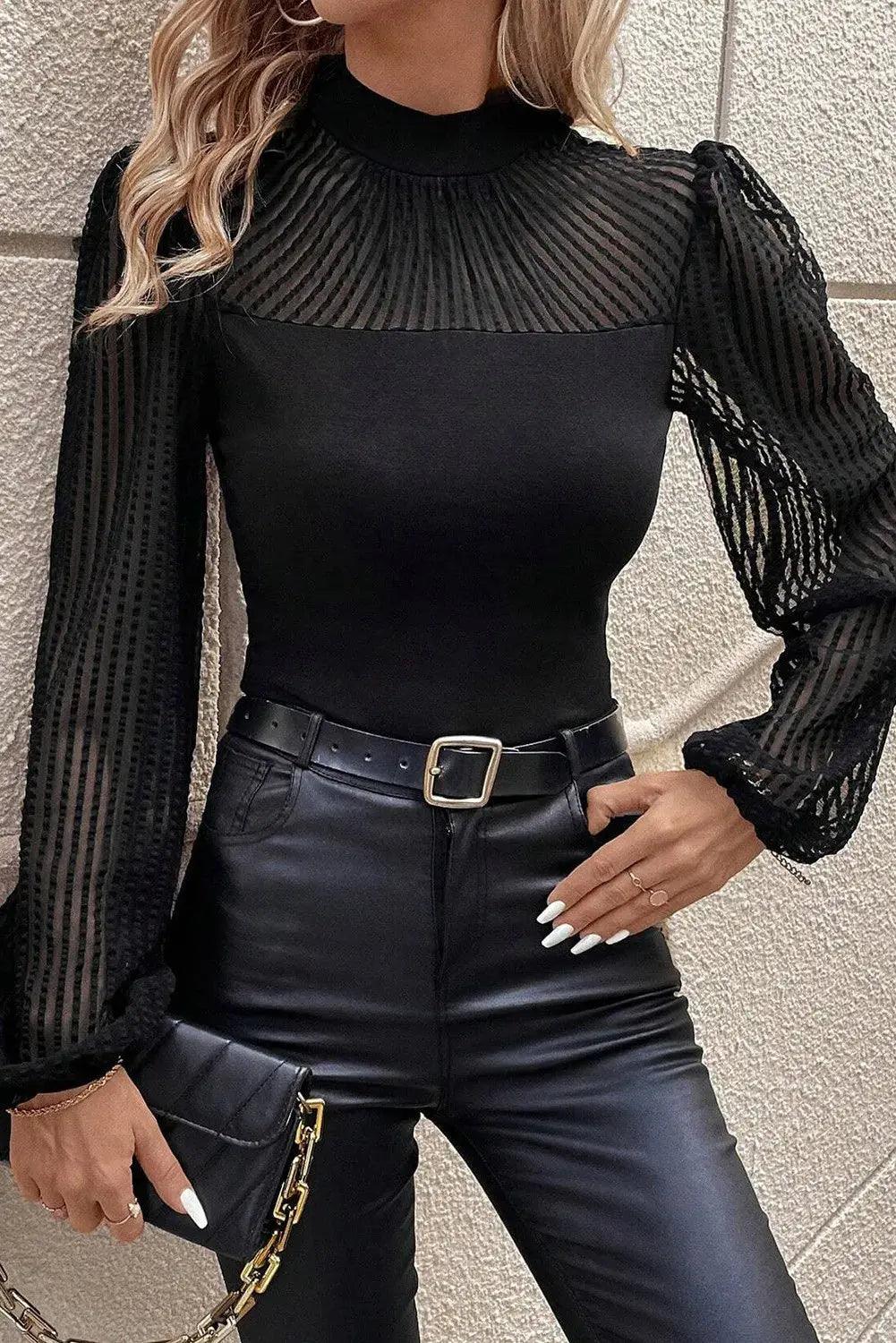 Mock Neck Long Sleeve Blouse - M. Burks Pretty Boutique LLC.shop